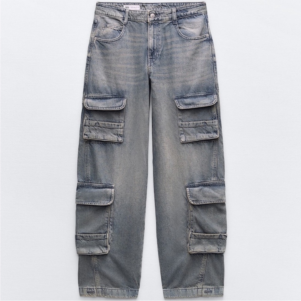 ZARA WOMEN MID-RISE TRF CARGO JEANS